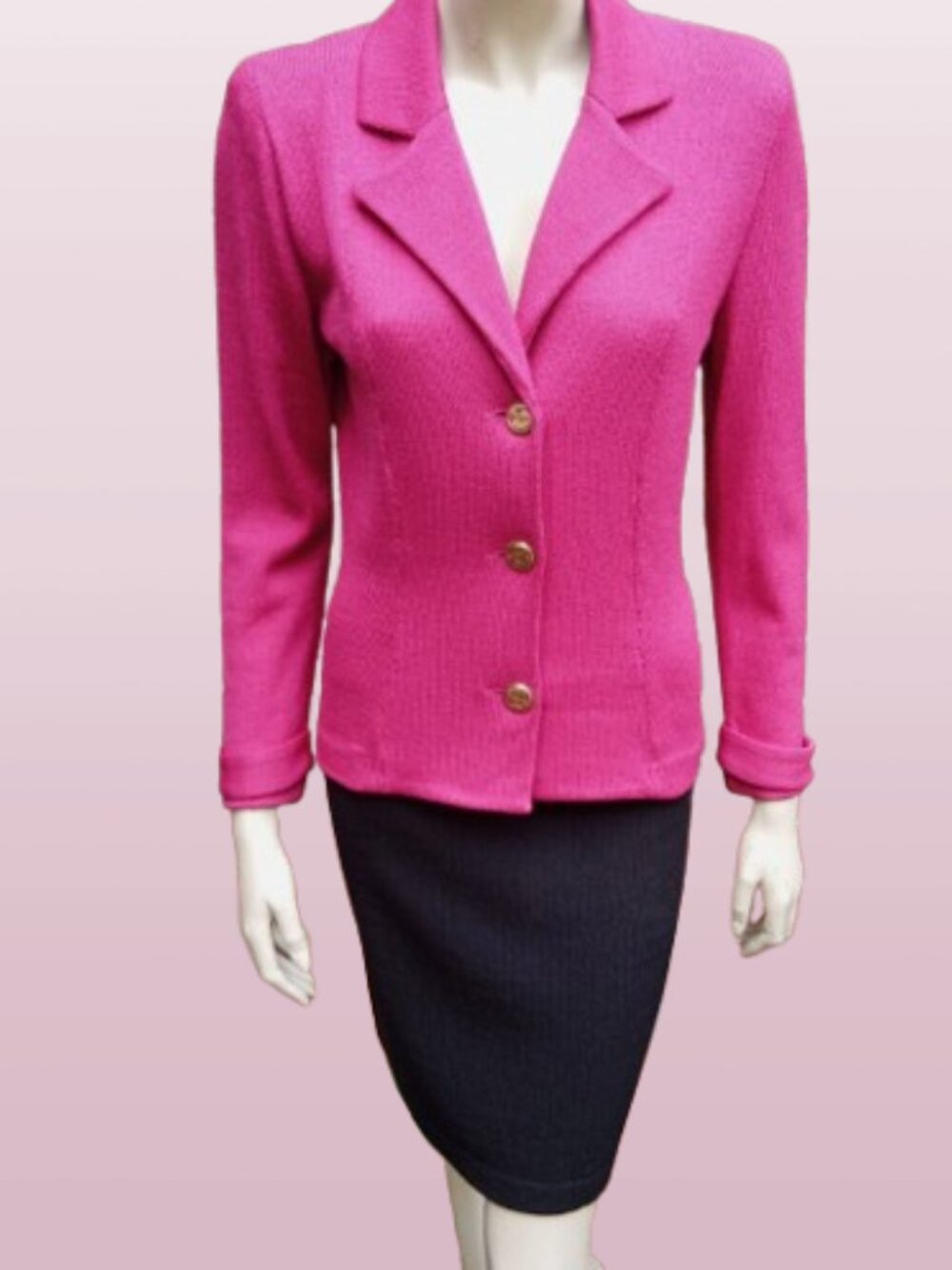 St. John by Marie Gray Magenta Pink Santana Knit Gold Button Blazer | Size 6 - Picture 6 of 9